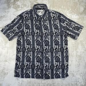 Black 100% Silk Paisley Hawaiian Shirt, Men’s L, ‘Vintage Silk Circa 1969’ Brand